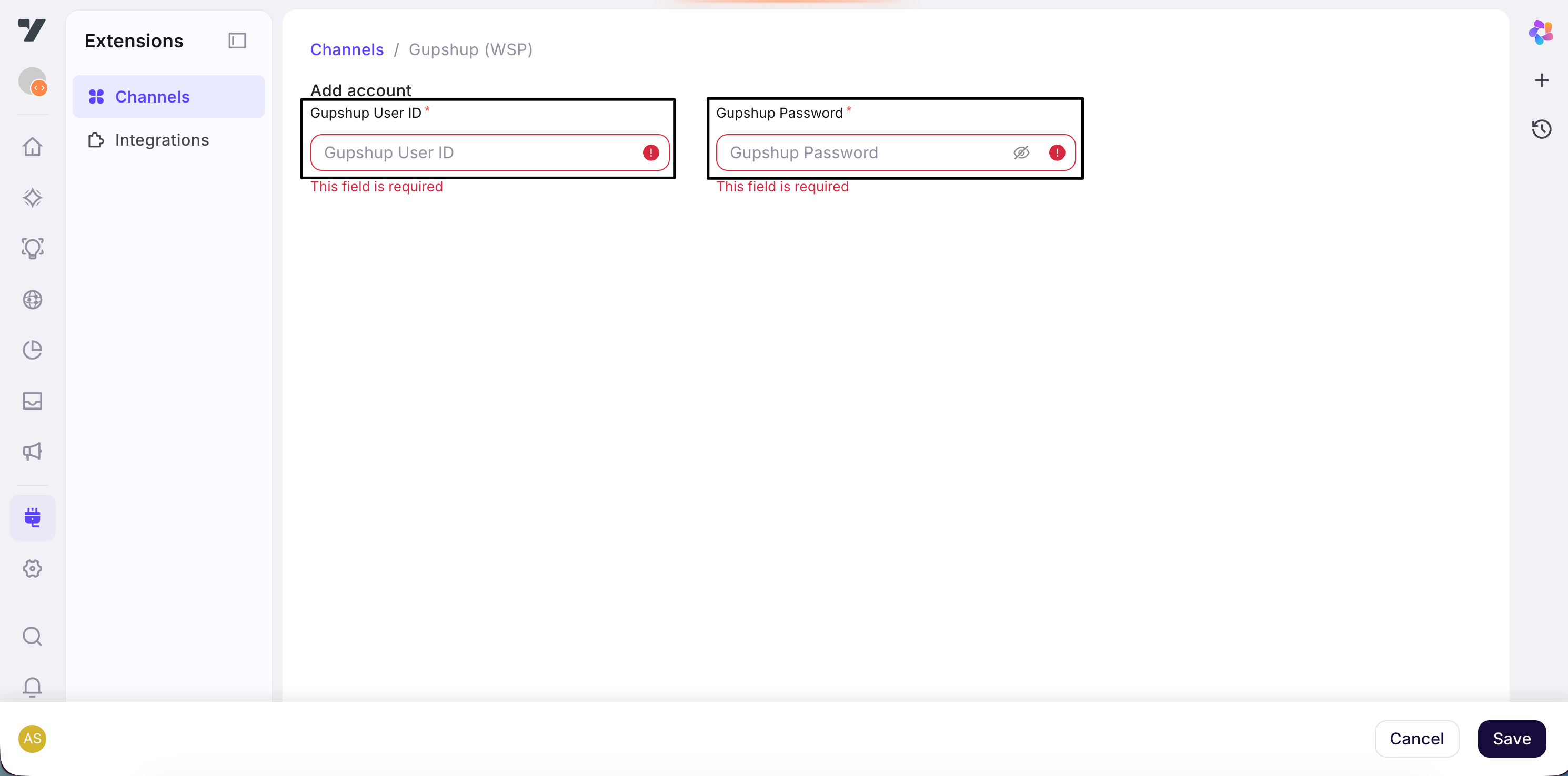 Extensions → Channels: search for Gupshup (WSP)