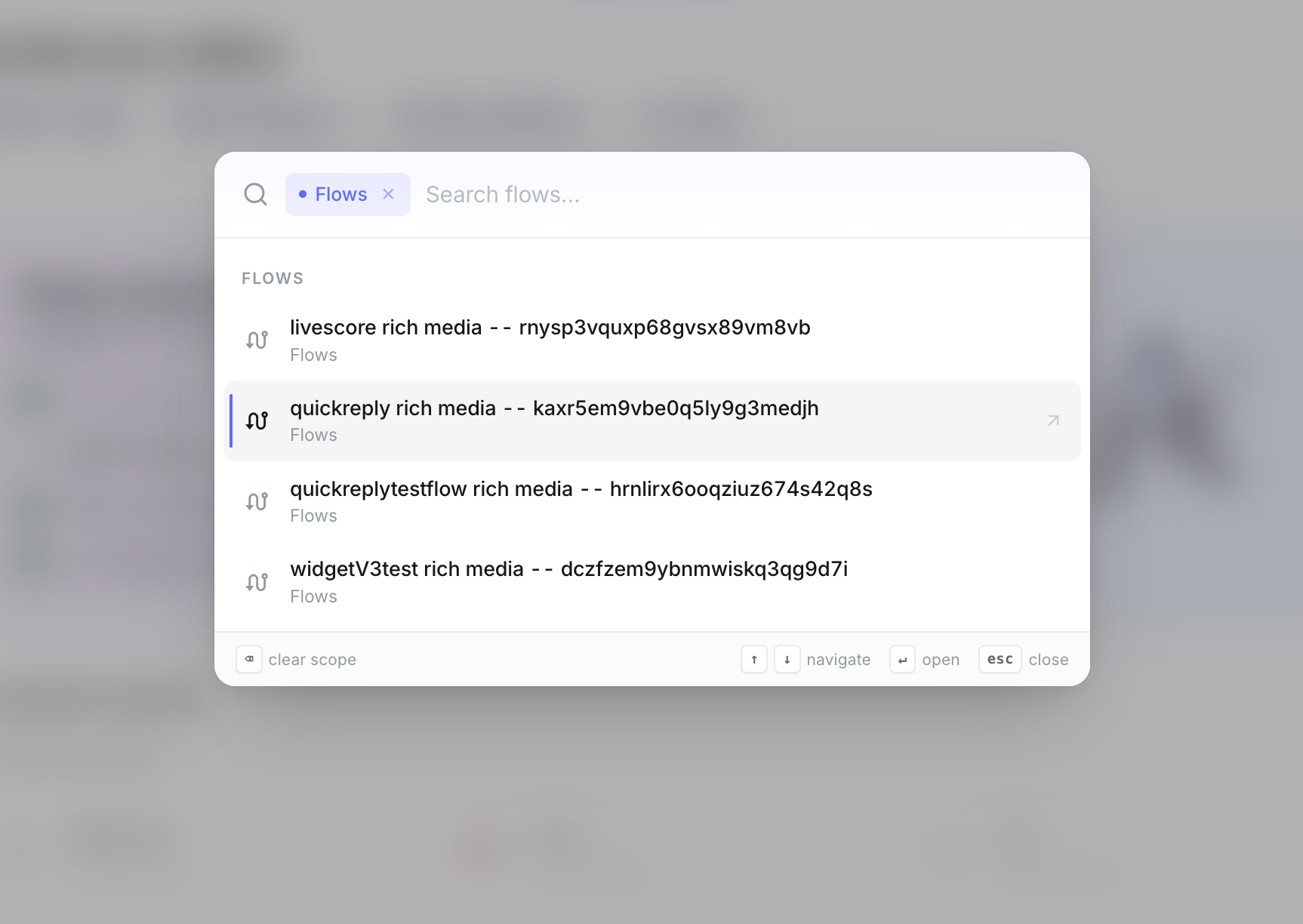 Flows scope listing conversation flows