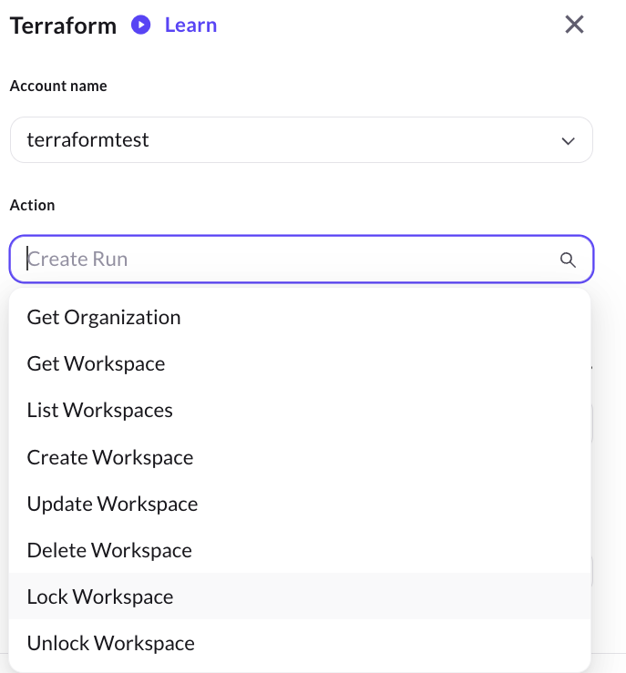 Terraform Management node in Yellow.ai flow builder