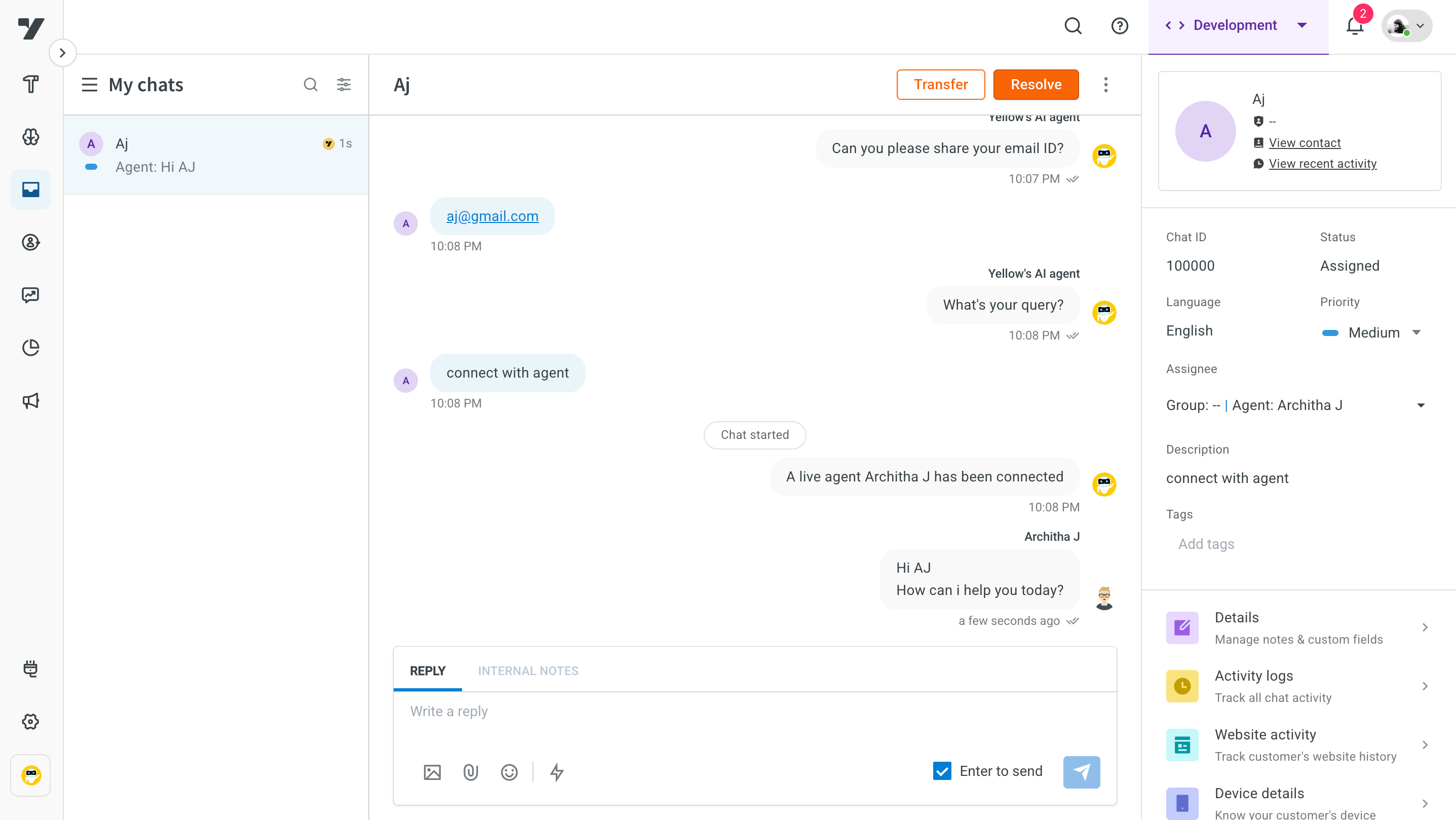 Inbox chat screen