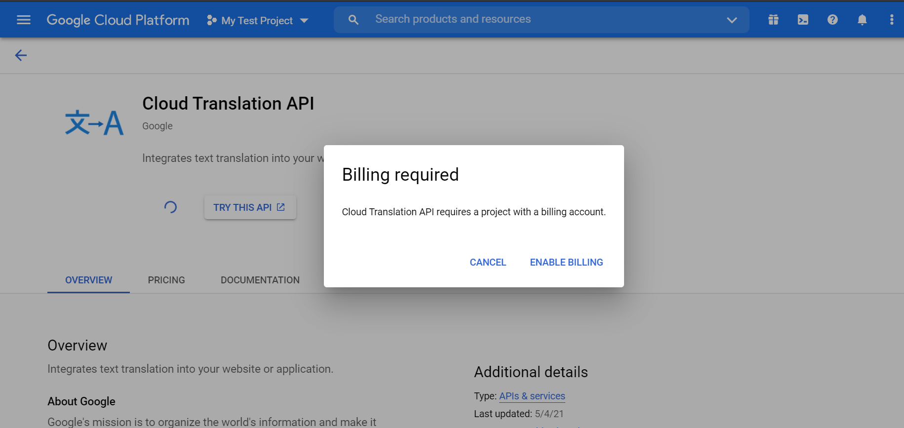 Generate Google Translate API key and enable autotranslate yellow.ai