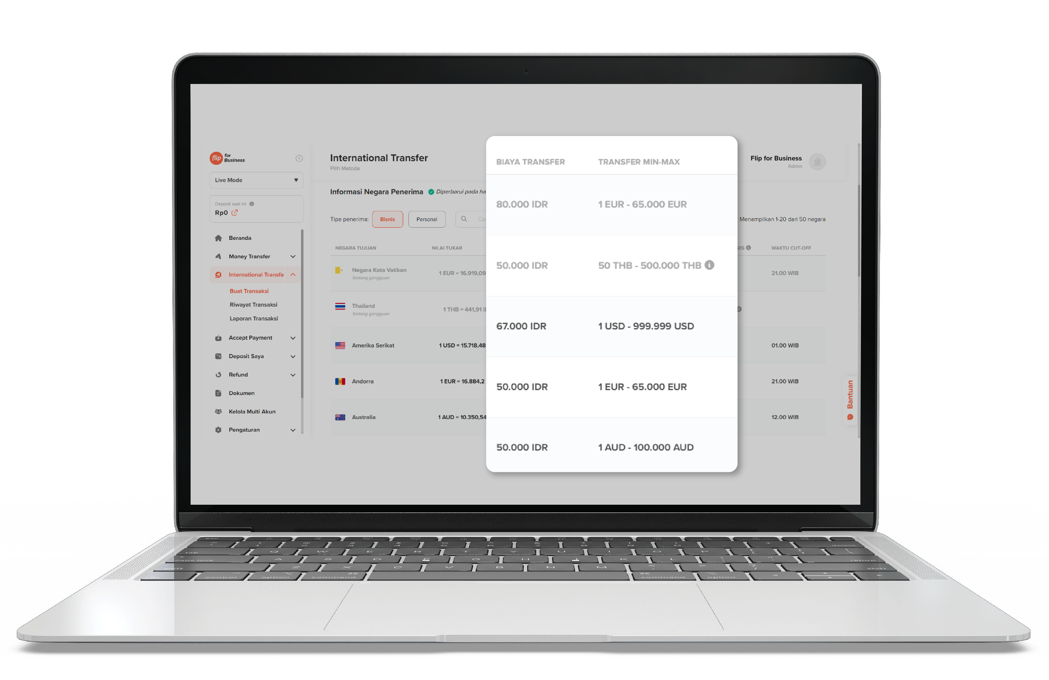 Berapa biaya transfer, jumlah minimal, dan maksimal pengiriman ke setiap  negara tujuan untuk Flip For Business? - Flip Help Center